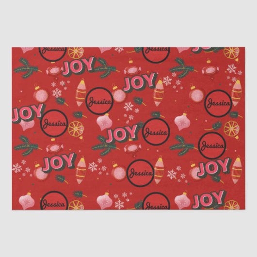 Jazzy Red Christmas Joy personaliseren Tissuepapier (Voorkant)