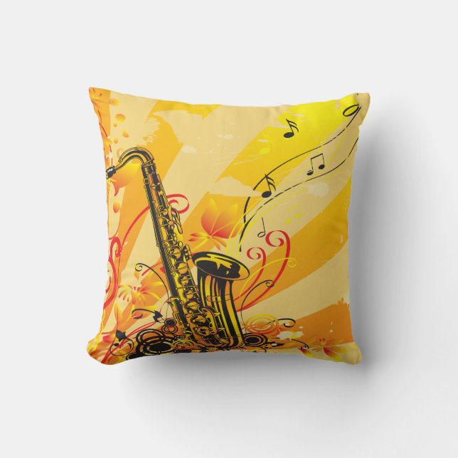 Jazzy Saxophone bundelt muziek Kussen (Voorkant)