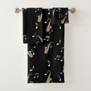 Jazzy Saxophone en Musical Notes Bad Handdoek