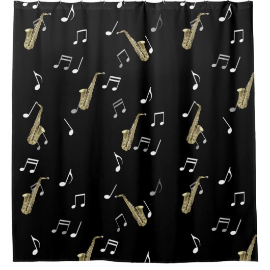 Jazzy Saxophone en Musical Notes  Douchegordijn (Voorkant)