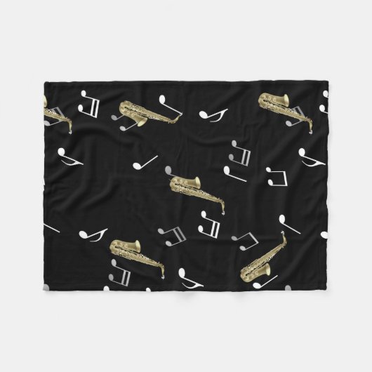 Jazzy Saxophone en Musical Notes  Fleece Deken (Voorkant (Horizontaal))