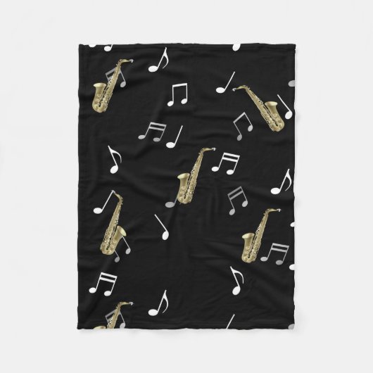 Jazzy Saxophone en Musical Notes  Fleece Deken (Voorkant)