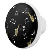 Jazzy Saxophone en Musical Notes Keramische Knop (Rechts)