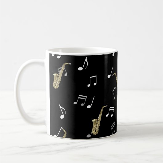 Jazzy Saxophone en Musical Notes  Koffiemok (Links)