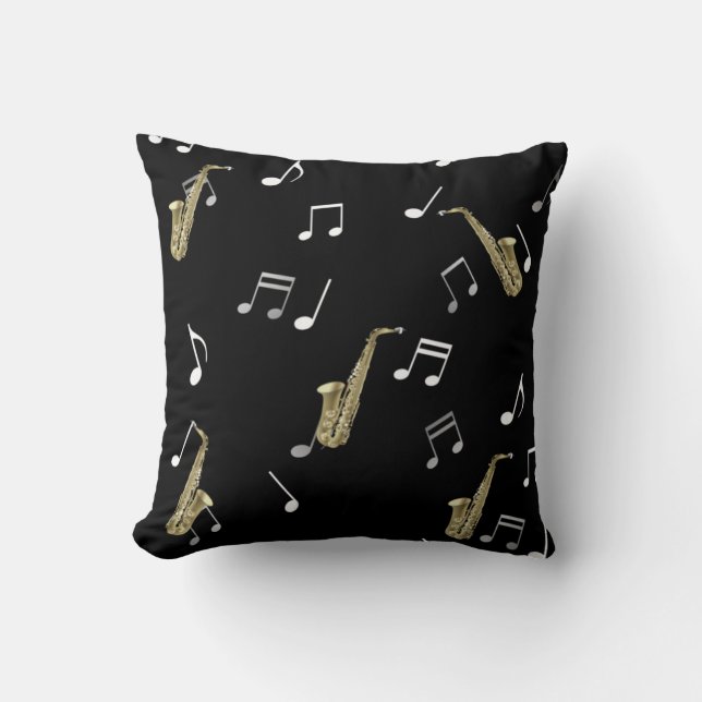 Jazzy Saxophone en Musical Notes Kussen (Voorkant)