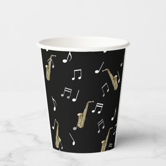 Jazzy Saxophone en Musical Notes Papieren Bekers (Achterkant)