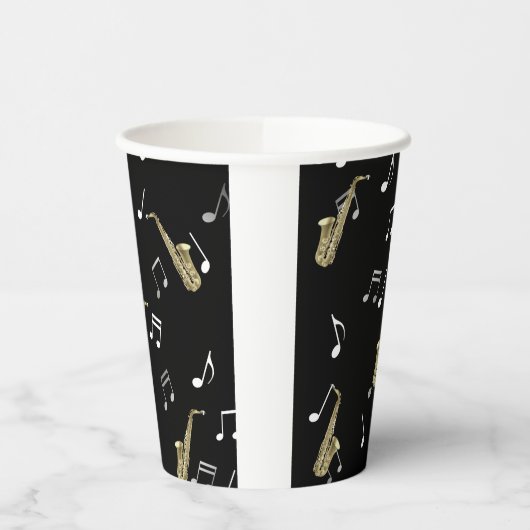 Jazzy Saxophone en Musical Notes Papieren Bekers (Links)