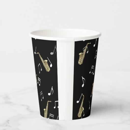 Jazzy Saxophone en Musical Notes Papieren Bekers (Rechts)