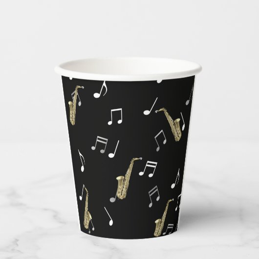 Jazzy Saxophone en Musical Notes Papieren Bekers (Voorkant)
