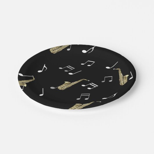 Jazzy Saxophone en Musical Notes Papieren Bordje (Gekanteld)
