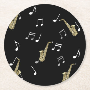 Jazzy Saxophone en Musical Notes Ronde Kartonnen Onderzetter