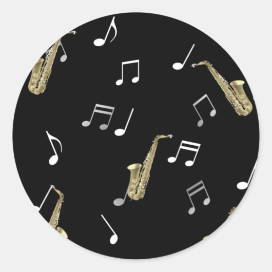 Jazzy Saxophone en Musical Notes Ronde Sticker (Voorkant)