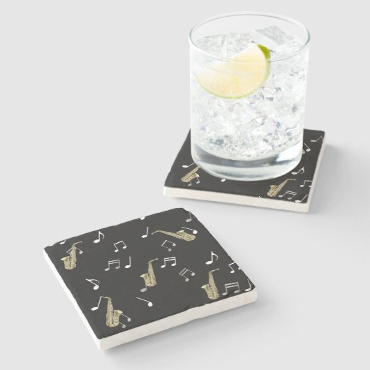 Jazzy Saxophone en Musical Notes Stenen Onderzetter (Zijkant)