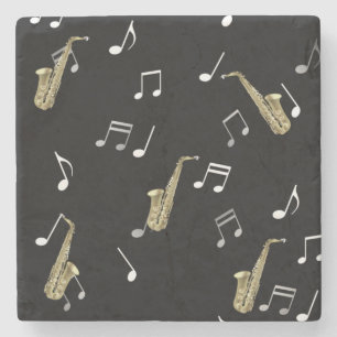 Jazzy Saxophone en Musical Notes Stenen Onderzetter