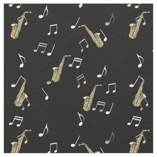 Jazzy Saxophone en Musical Notes Stof (Close Up)
