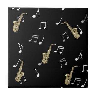 Jazzy Saxophone en Musical Notes Tegeltje