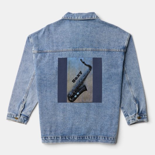 Jazzy Saxy Saxophone Musical Instrument Denim Jacket (Achterkant)