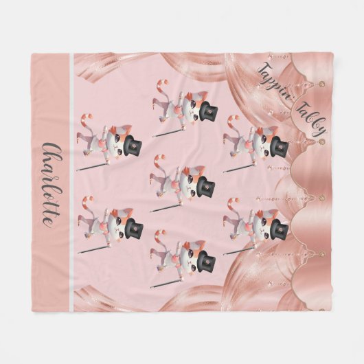 Jazzy Tap Dancing Tabby Cat Pet Cane Monogram Fleece Deken (Voorkant (Horizontaal))