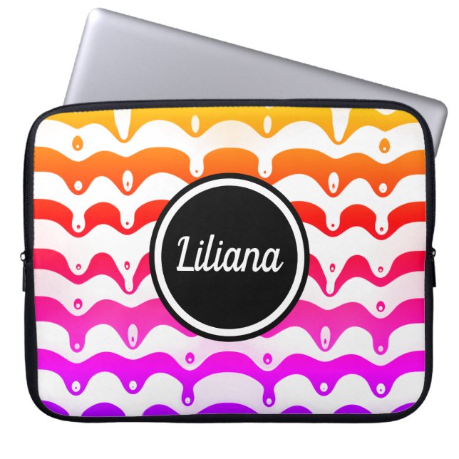 Jazzy Tropical Psychedelic Dripping Stripes Laptop Sleeve (Voorkant)