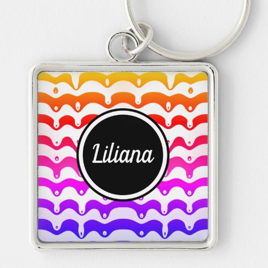 Jazzy Tropical psychedelic Dripping Stripes Sleutelhanger (Voorkant)