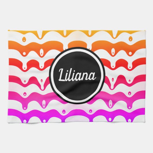 Jazzy Tropical Psychedelic Dripping Stripes Theedoek (Horizontaal)