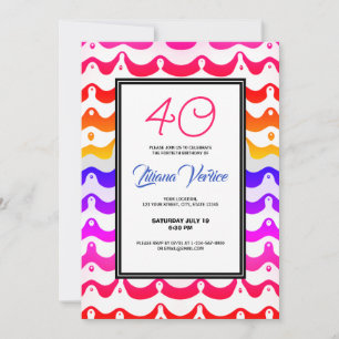 Jazzy Tropical Psychedelic Wavy Stripes Invitation Kaart