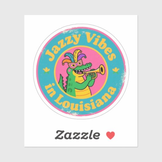 Jazzy Vibes_ Louisiana Alligator met Mask Retro Sticker (Vel)