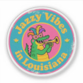 Jazzy Vibes_ Louisiana Alligator met Mask Retro Sticker (Voorkant)