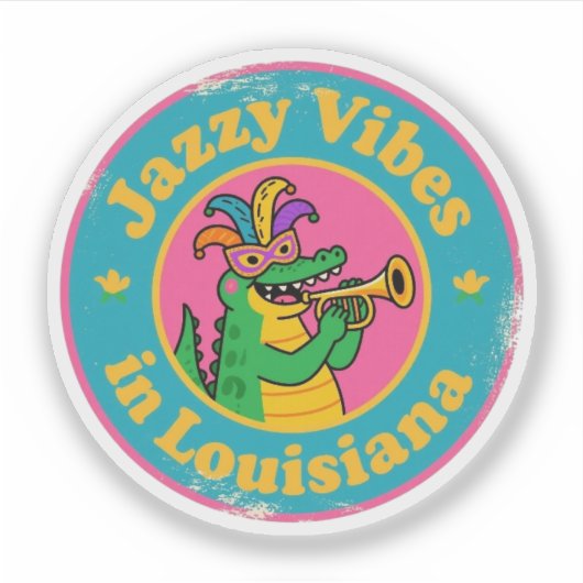 Jazzy Vibes_ Louisiana Alligator met Mask Retro Sticker (Voorkant)