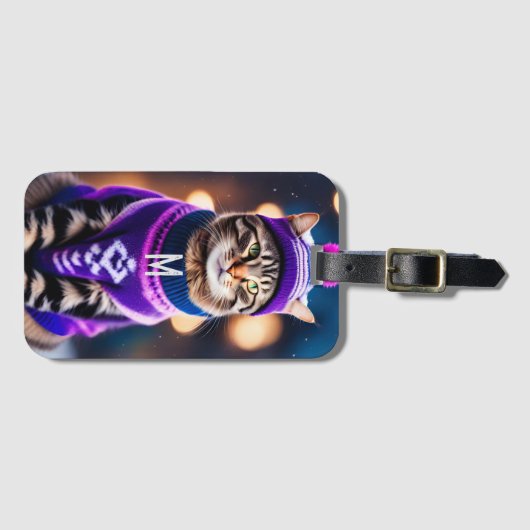 Jazzy Winter kat - Monogram toevoegen Bagagelabel (Voorkant (horizontaal))