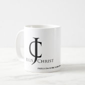 JC Jesus Christus Logo past het aan Koffiemok (Voorkant links)
