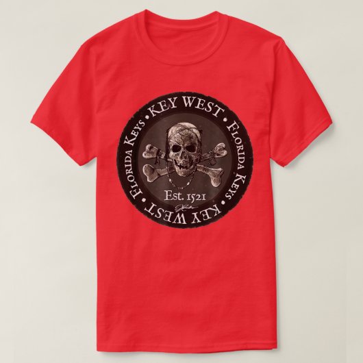 JCombs Key West, FL, Pirate Skull & Crossbones T-shirt (Design voorkant)
