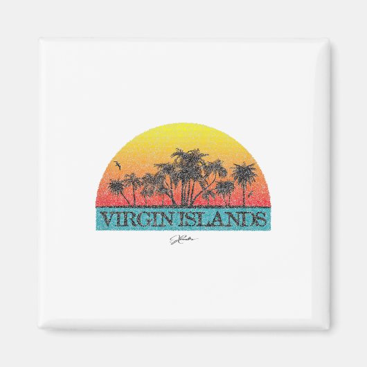 JCOMBS_ Maagdeneilanden Zon met palmbomen _1 Magneet (Voorkant)