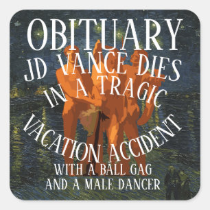 JD VANCE OVERLIJDT MET EEN BALL GAG EN EEN MANNELI VIERKANTE STICKER