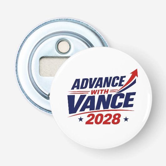 JD Vance Voor President 2028 Verkiezing Button Flesopener (Voorkant)
