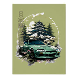 JDM car with Japanese landscape on background Perfect Poster
