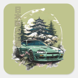 JDM car with Japanese landscape on background Vierkante Sticker