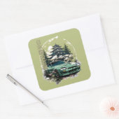 JDM car with Japanese landscape on background Vierkante Sticker (Envelop)