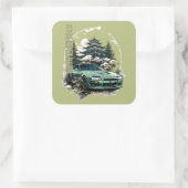 JDM car with Japanese landscape on background Vierkante Sticker (Tas)