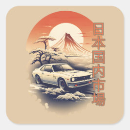 JDM car with Japanese landscape on background Vierkante Sticker