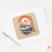 JDM car with Japanese landscape on background Vierkante Sticker (Envelop)