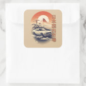 JDM car with Japanese landscape on background Vierkante Sticker (Tas)
