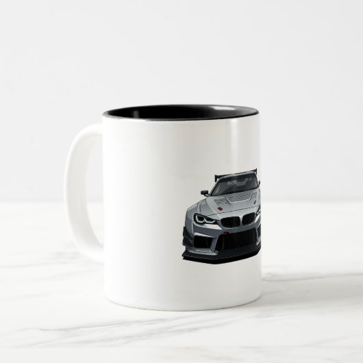 JDM Classic Car Mug — Retro Japanese Vehicle Tweekleurige Koffiemok (Voorkant links)