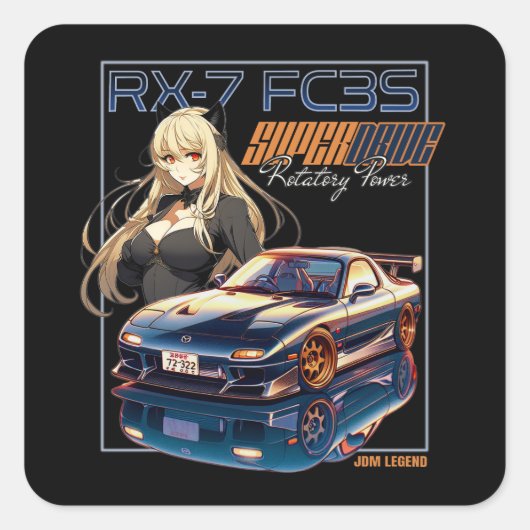 JDM LEGEND rotatievermogen RX-7 FC3S Vierkante Sticker (Voorkant)