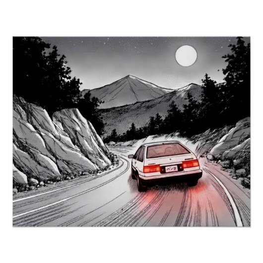 JDM Panda Manga Stijl Berg Driften Perfect Poster (Voorkant)