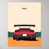 JDM Red RX-7 Rear View Racing Car Illustration Art Poster (Voorkant)