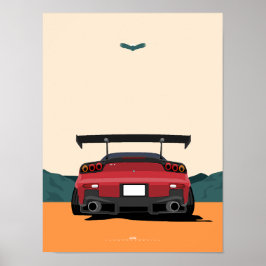 JDM Rode RX-7 Achteraanzicht Racende Auto Illustra Poster