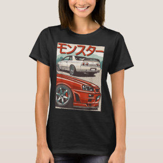 JDM Skyline R32-auto die Japan Rising Sun Drift af T-shirt