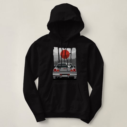 JDM Skyline R34-auto die Japan Rising Sun Drift af Hoodie (Design voorkant)
