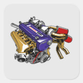 JDM ZESCILINDER TURBOMOTOR VIERKANTE STICKER (Voorkant)